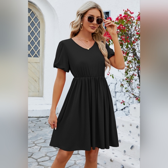 V-Neck Balloon Short Sleeve Dress. Hit The Like ♡ Button For SALE Price - Picture 4 of 4